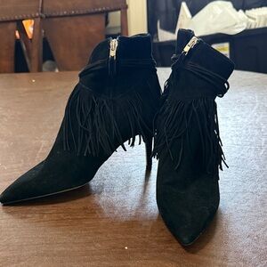 Sam Edelman Black Suede Fringe Heeled Boots